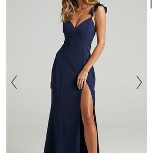 Showpo- More Than This Ruffle Strap Maxi Dress in Navy